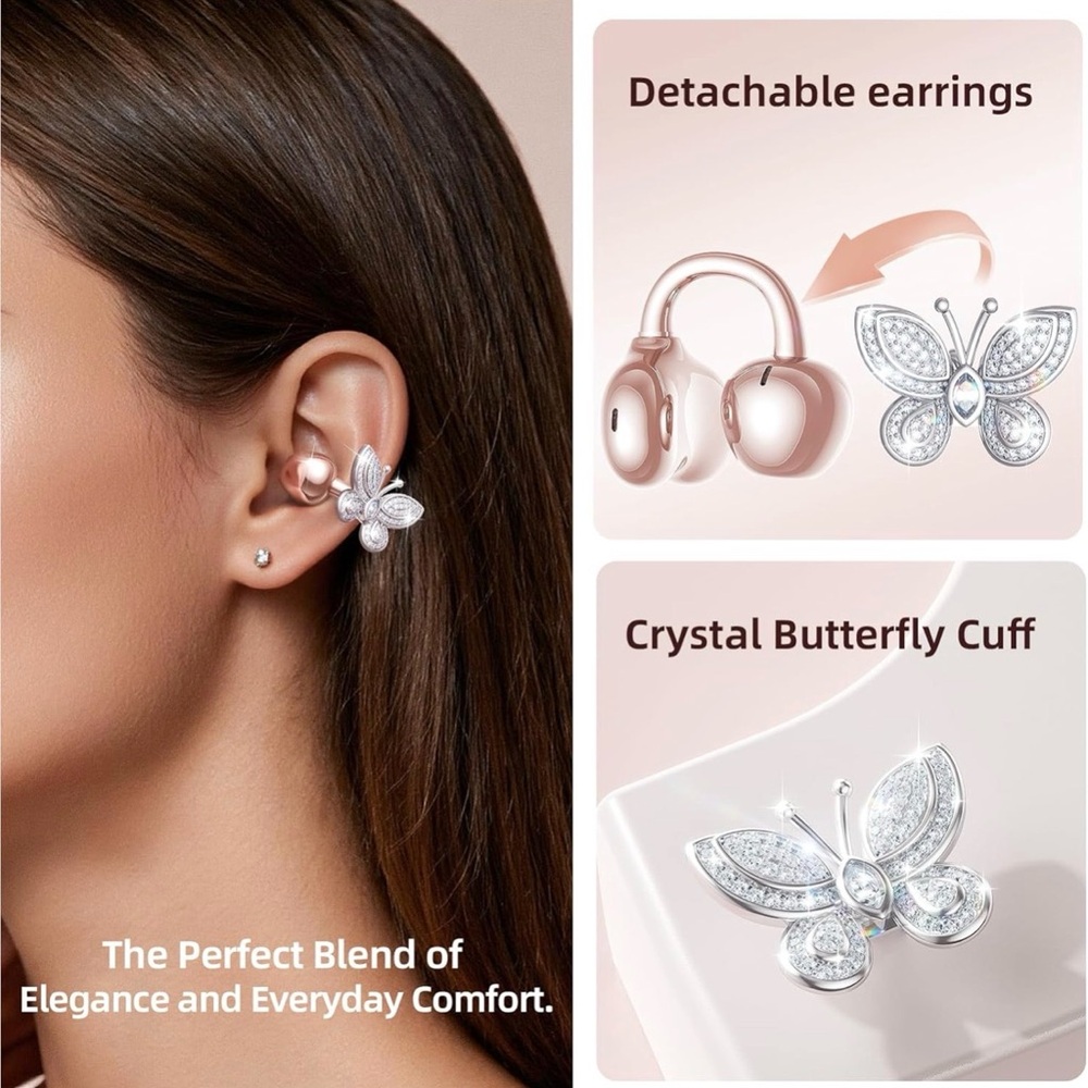 Kinglucky Rose Gold Butterfly Wireless Earbuds - Picture 2 of 10